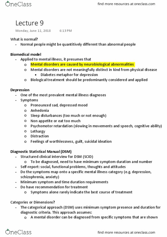PSY493H1 Lecture Notes - Lecture 9: Research Domain Criteria, Psychomotor Retardation, Suicidal Ideation thumbnail