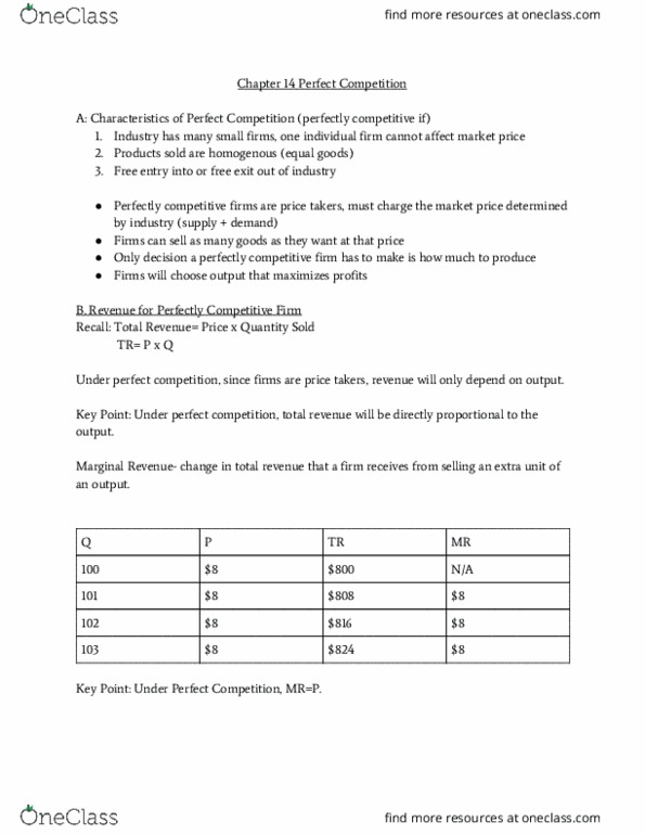 ECON 001 Lecture Notes - Lecture 11: Perfect Competition, Marginal Revenue, Takers thumbnail
