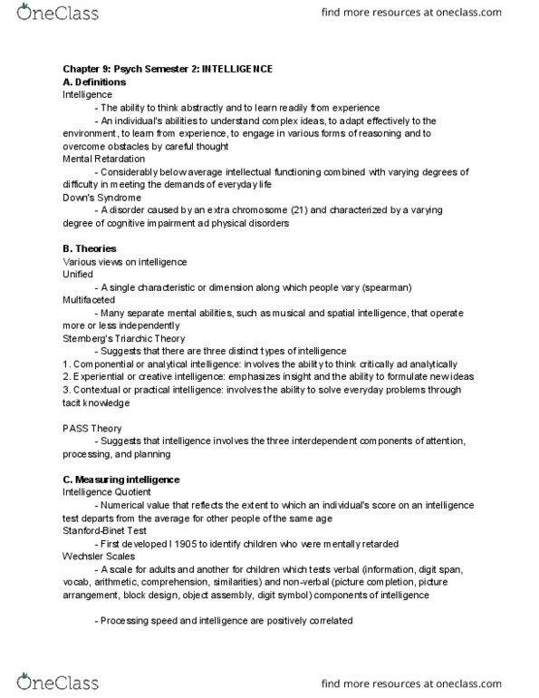 PSYC-1105EL Chapter Notes - Chapter 5: Intellectual Disability, Tacit Knowledge, Cognitive Abilities Test thumbnail