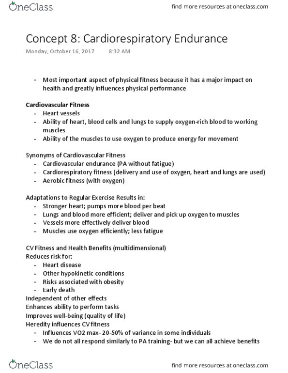 PHED-1006EL Lecture Notes - Lecture 8: Vo2 Max, Cardiorespiratory Fitness, Cardiovascular Disease thumbnail