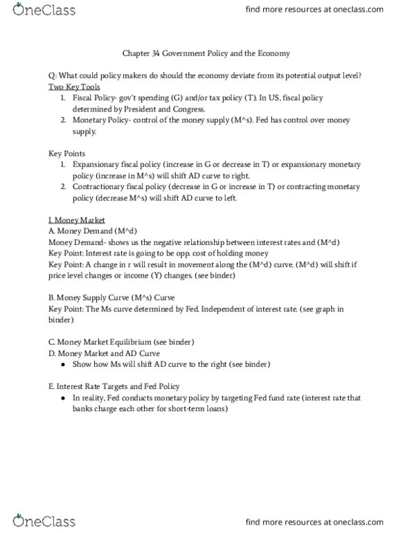 ECON 001 Lecture Notes - Lecture 25: Money Supply, Potential Output, Economic Equilibrium thumbnail