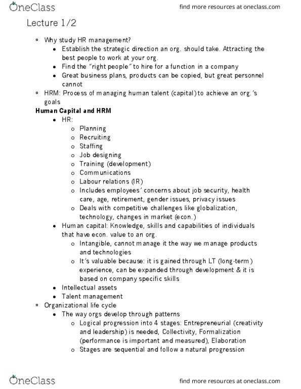 ORGB 423 Lecture Notes - Lecture 1: Human Capital, Professional Employer Organization, Six Sigma thumbnail