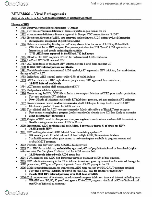 ORGB 423 Lecture Notes - Lecture 10: Luc Montagnier, Hiv Vaccine, Entry Inhibitor thumbnail