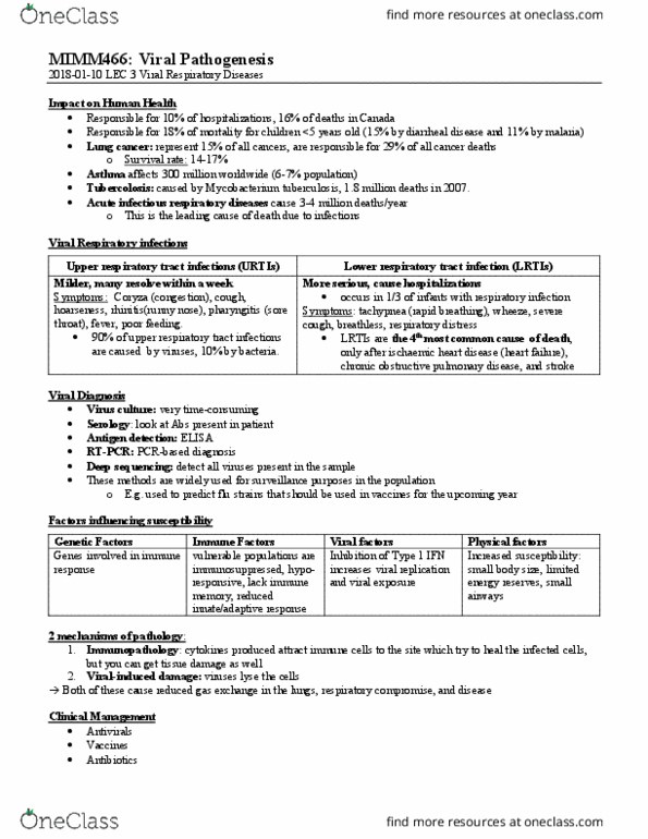 ORGB 423 Lecture Notes - Lecture 3: Lower Respiratory Tract Infection, Chronic Obstructive Pulmonary Disease, Respiratory Tract thumbnail