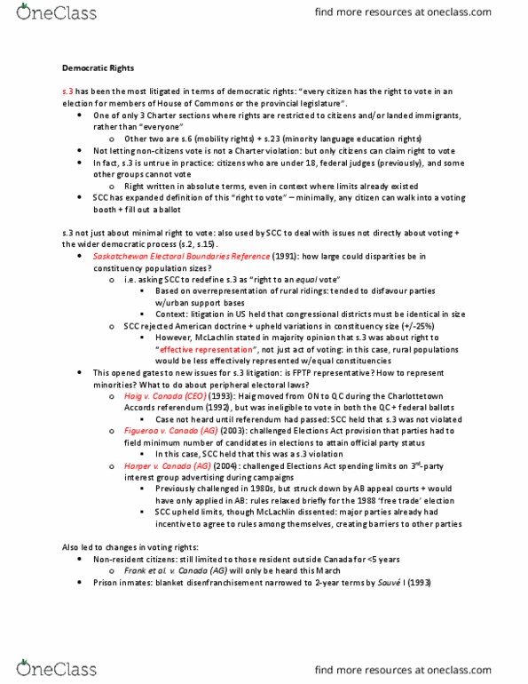 POLI 478 Lecture Notes - Lecture 5: Canada Elections Act, Official Party Status, Freedom Of Movement thumbnail
