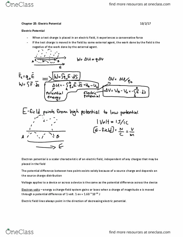 PHYS 012A Lecture Notes - Lecture 10: Field Line, Equipotential, Electric Potential thumbnail