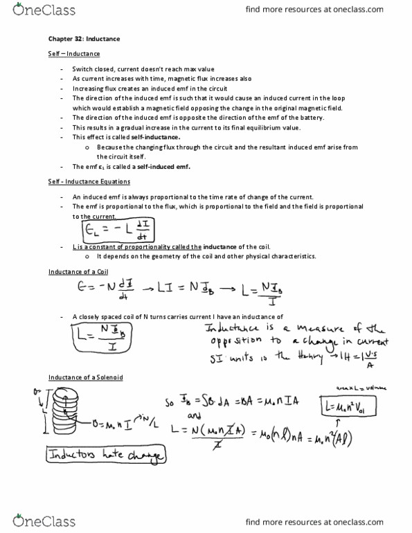 PHYS 012A Lecture Notes - Lecture 23: Rl Circuit, Inductor, Rc Circuit thumbnail