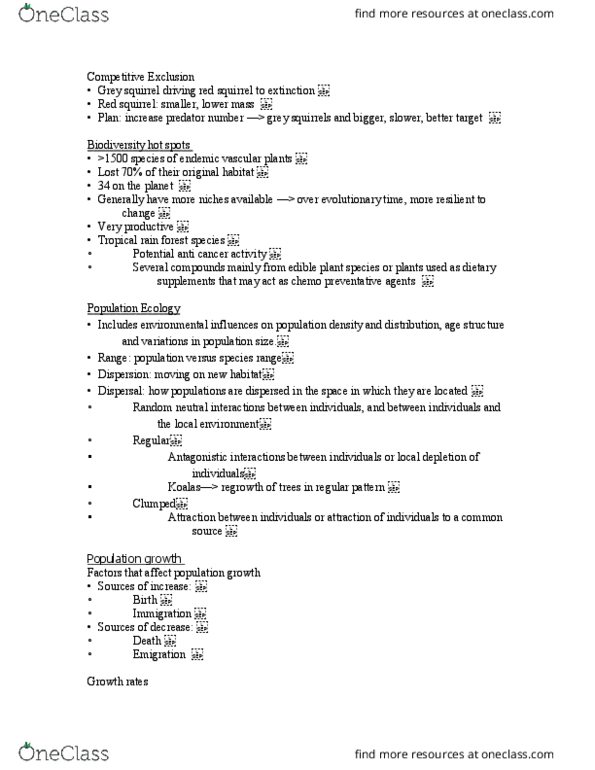 BIOL1003 Lecture Notes - Lecture 18: Eastern Gray Squirrel, Tropical Rainforest, Exponential Growth thumbnail