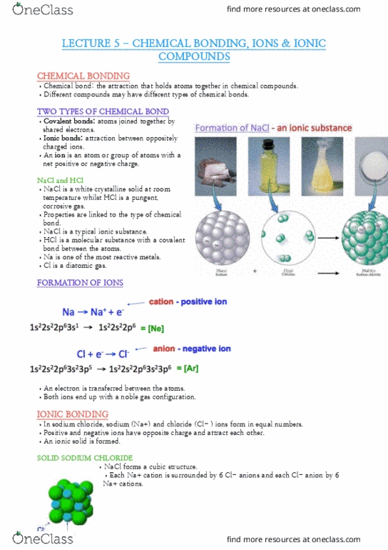 CHEM10007 Lecture Notes - Lecture 5: Ionic Compound, Chemical Bond, Covalent Bond thumbnail