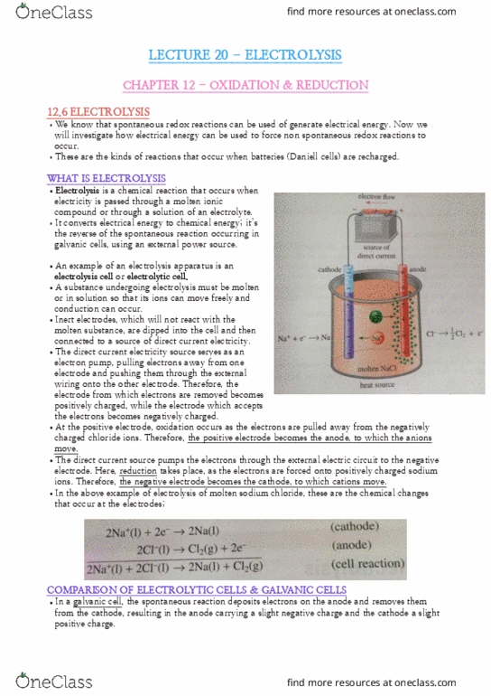 CHEM10007 Lecture Notes - Lecture 20: Galvanic Cell, Electrolytic Cell, Electrical Network thumbnail