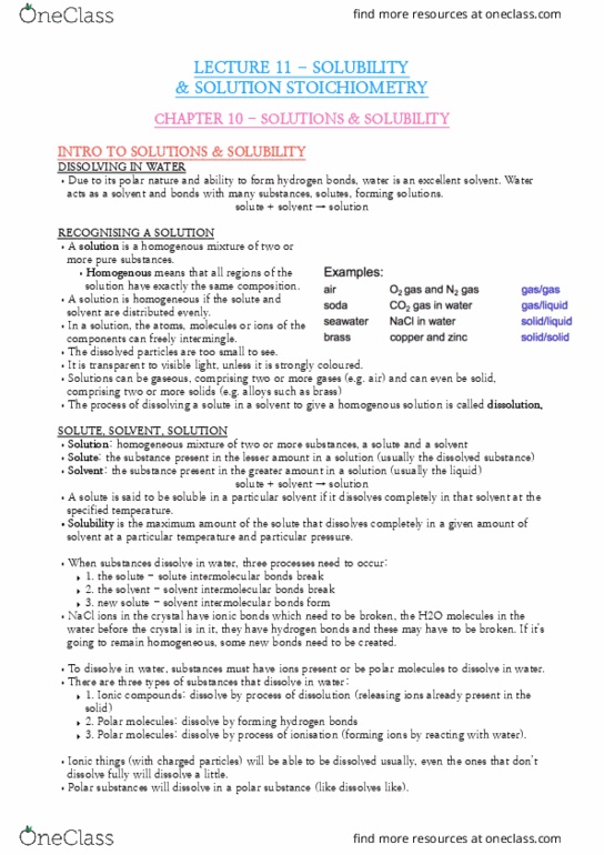 CHEM10007 Lecture Notes - Lecture 11: Sodium Chloride, Supersaturation, Sucrose thumbnail