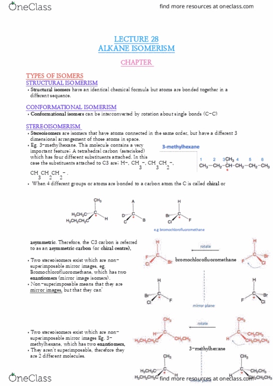 CHEM10007 Lecture Notes - Lecture 28: Stereocenter, Asymmetric Carbon, Stereoisomerism thumbnail