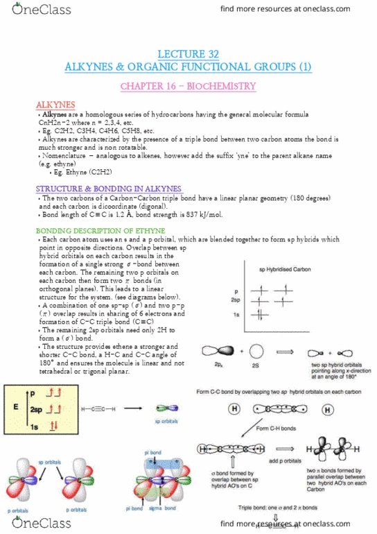 CHEM10007 Lecture Notes - Lecture 32: Trigonal Planar Molecular Geometry, Acetylene, Homologous Series thumbnail