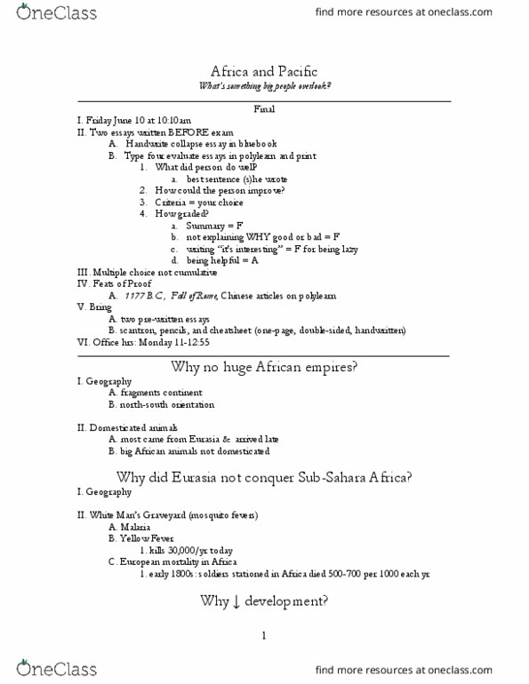 HIST 221 Lecture Notes - Lecture 1: Bantu Expansion, History Of Africa, Multiple Choice thumbnail