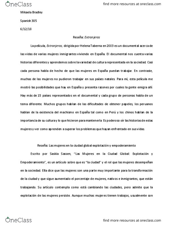 SPANISH 387 Chapter Notes - Chapter 13: Saskia Sassen, La Sociedad thumbnail