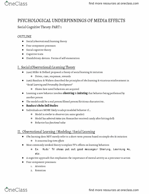 COMM 102 Lecture Notes - Lecture 9: Observational Learning thumbnail