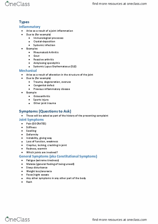 CAM102 Lecture Notes - Lecture 30: Systemic Lupus Erythematosus, Ankylosing Spondylitis, Rheumatoid Arthritis thumbnail