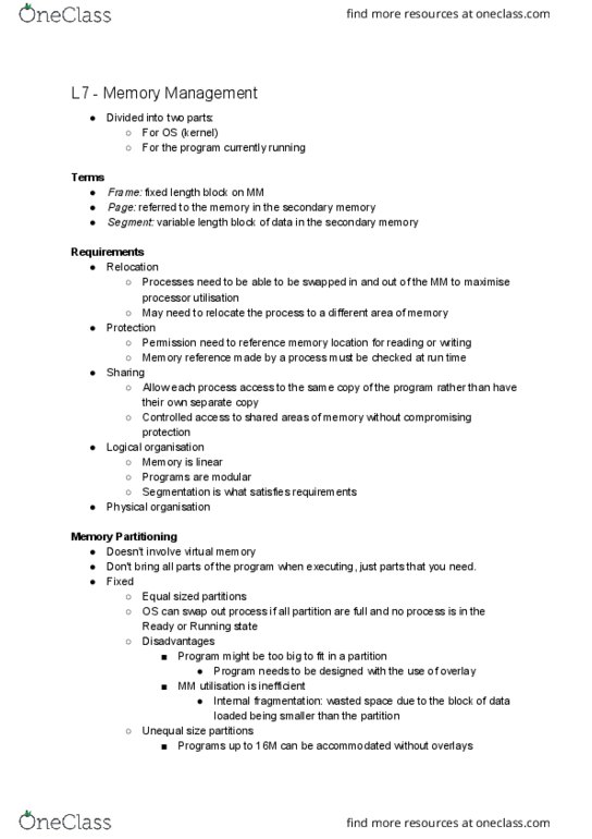 FIT2070 Lecture Notes - Lecture 7: Modular Programming, Virtual Memory, Paging thumbnail