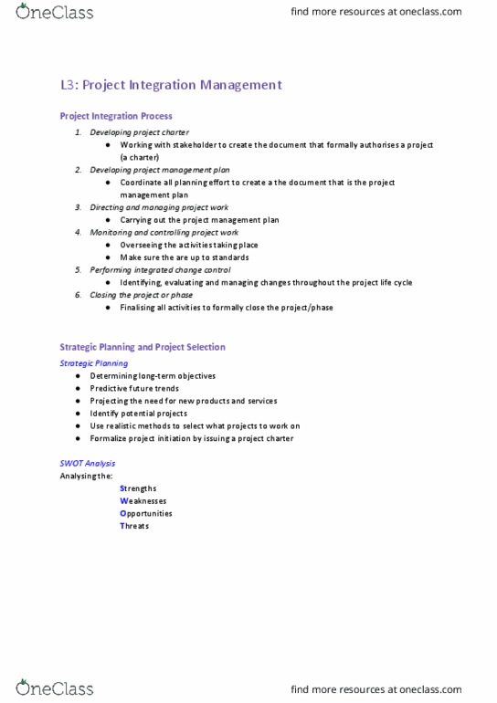 FIT2002 Lecture Notes - Lecture 3: Project Plan, Project Charter, Project Management thumbnail