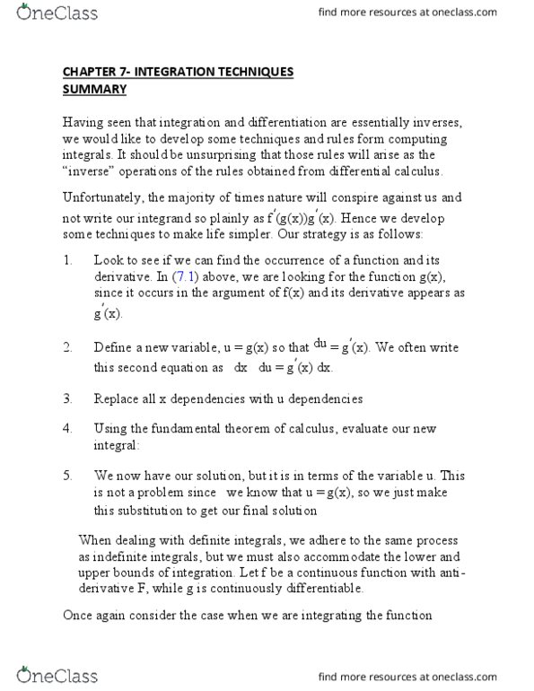 MAT133Y5 Chapter Notes - Chapter 7: Differential Calculus, Antiderivative thumbnail