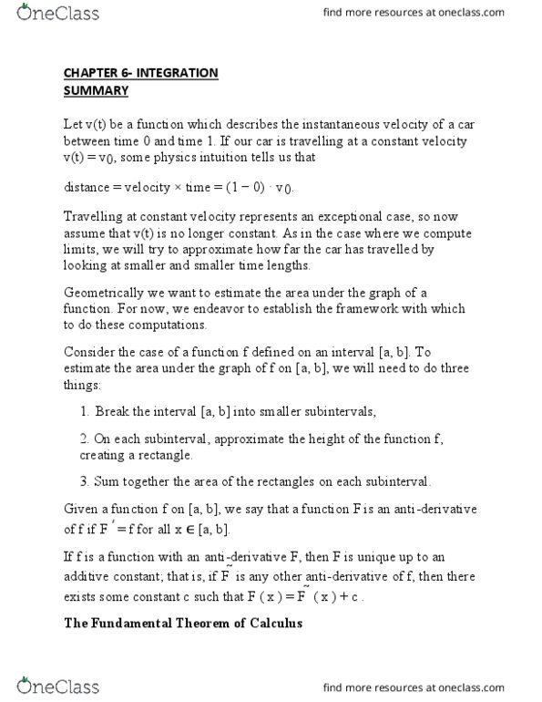 MAT133Y5 Chapter Notes - Chapter 6: Antiderivative thumbnail