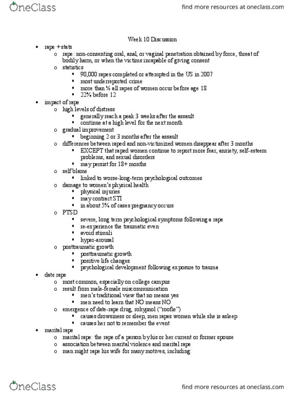 PSY BEH 118D Chapter Notes - Chapter 15: Marital Rape, Flunitrazepam, Posttraumatic Stress Disorder thumbnail