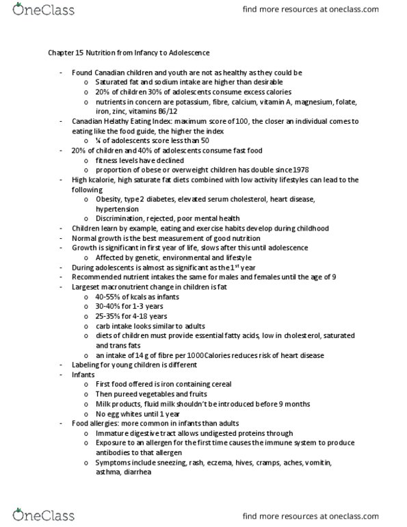 NUTR100 Lecture Notes - Lecture 24: Saturated Fat, Childhood Obesity, Allergen thumbnail