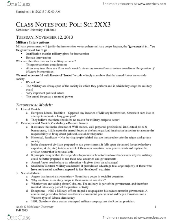 POLSCI 2XX3 Lecture Notes - External Variable, Liberal Democracy, Class Conflict thumbnail