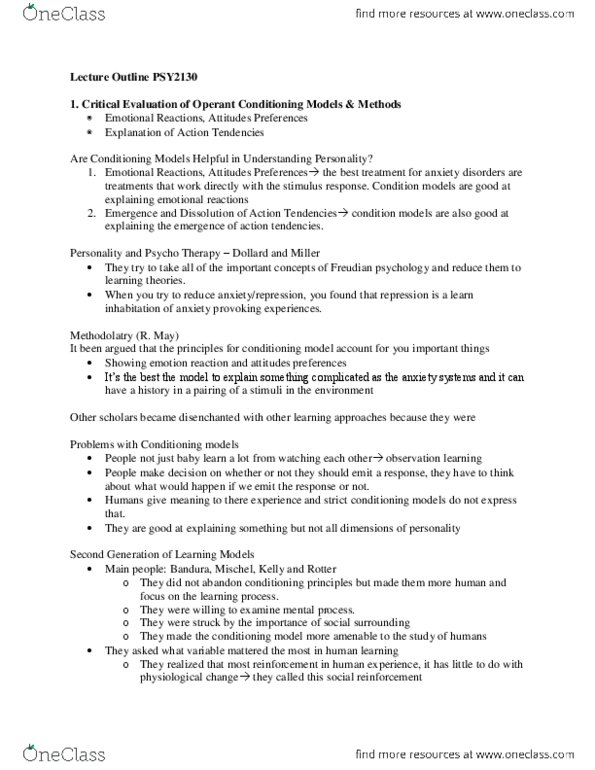 PSYC 2130 Lecture Notes - Social Learning Theory, Mental Model, Observational Learning thumbnail