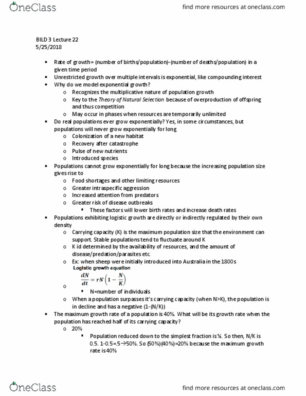 BILD 3 Lecture Notes - Lecture 22: Exponential Growth, Logistic Function, Bild thumbnail