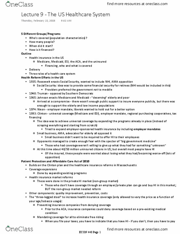 ECON 440 Lecture Notes - Lecture 9: Doughnut, Patient Protection And Affordable Care Act, Medicare Advantage thumbnail