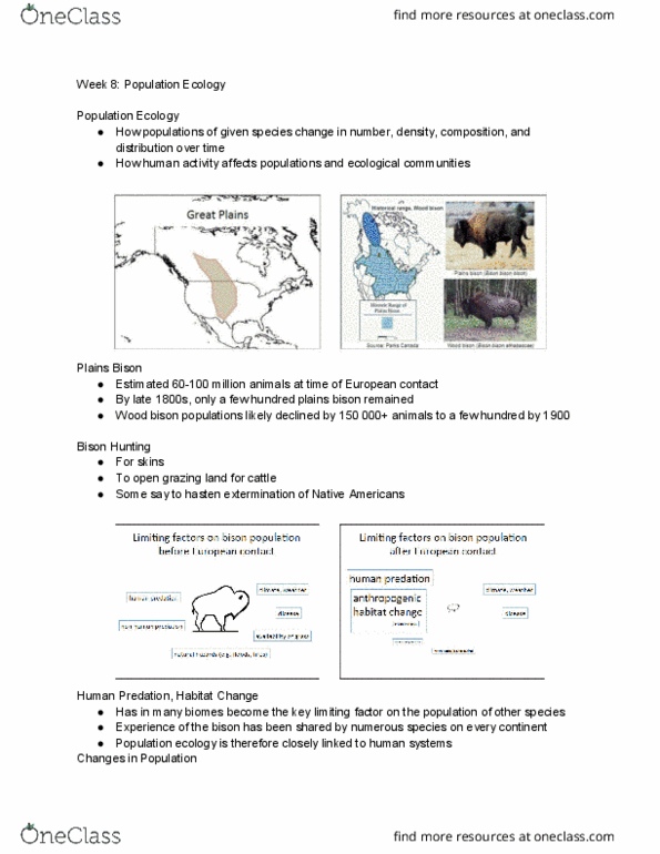 ES101 Lecture Notes - Lecture 5: Plains Bison, Wood Bison, Population Ecology thumbnail