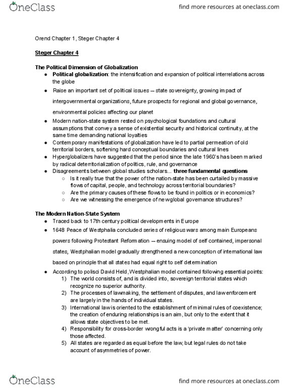 GS101 Chapter Notes - Chapter 4: David Held, Global Governance, Deterritorialization thumbnail