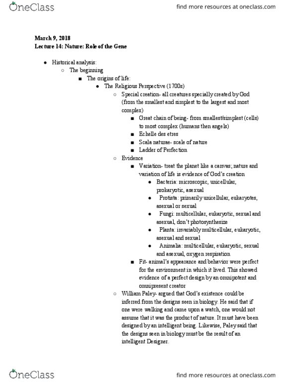 PSYC-115 FA5 Lecture Notes - Lecture 14: Special Creation, Omnipotence, Photosynthesis thumbnail