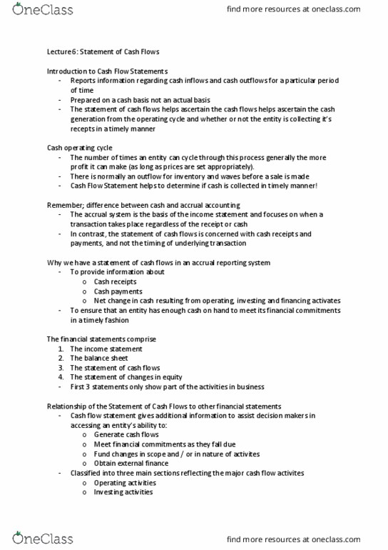 BU1002 Lecture Notes - Lecture 6: Cash Flow Statement, Cash Flow, Financial Statement thumbnail