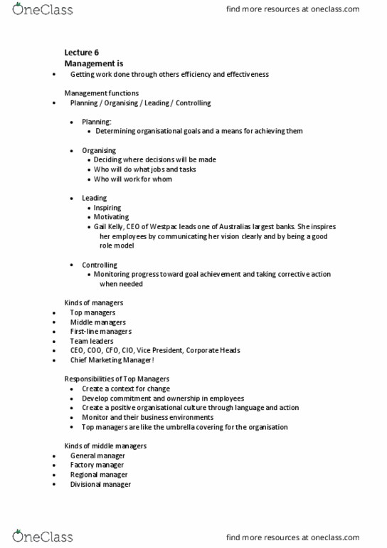 BU1104 Lecture Notes - Lecture 6: Gail Kelly, Westpac, Chief Operating Officer thumbnail