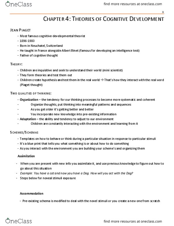 PSY 302 Lecture Notes - Lecture 4: Information Processing, 18 Months, Mental Representation thumbnail