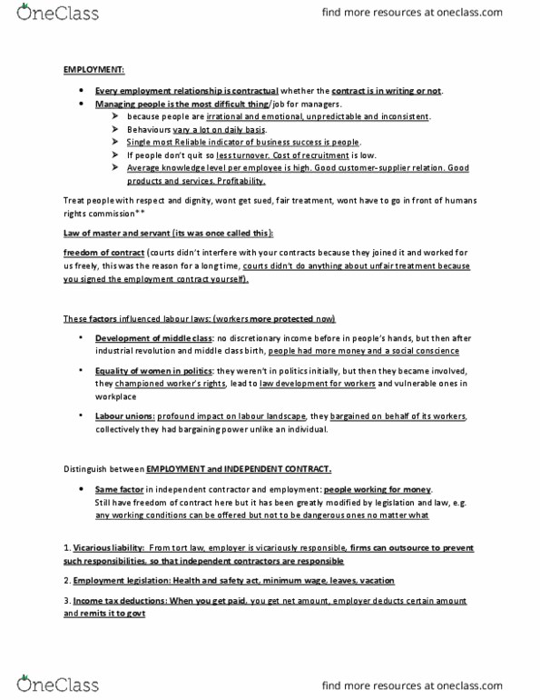 Management and Organizational Studies 2275A/B Lecture Notes - Lecture 2: Vicarious Liability, Independent Contractor, Fiduciary thumbnail