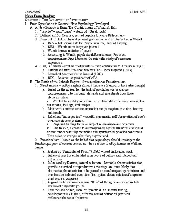 PSYC 1010 Chapter Notes - Chapter 1: Wilhelm Wundt, Psych, Mendelian Inheritance thumbnail