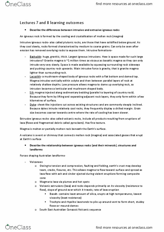 GEOS1211 Lecture Notes - Lecture 7: Igneous Rock, Trachyte, Extrusive Rock thumbnail