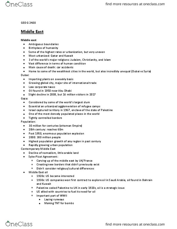 GEOG 2400 Lecture Notes - Lecture 6: Sykes–Picot Agreement, Arab Spring, Personal Rights thumbnail