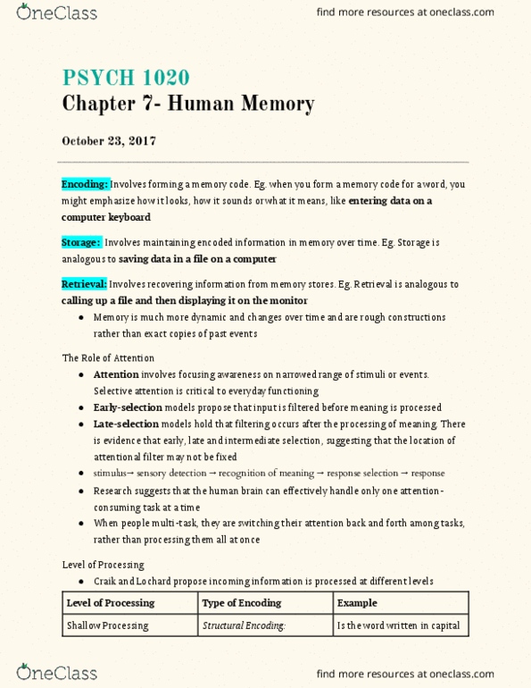 PSYC 1020H Chapter Notes - Chapter 7: Computer Keyboard, Sensory Memory, Suggestibility thumbnail