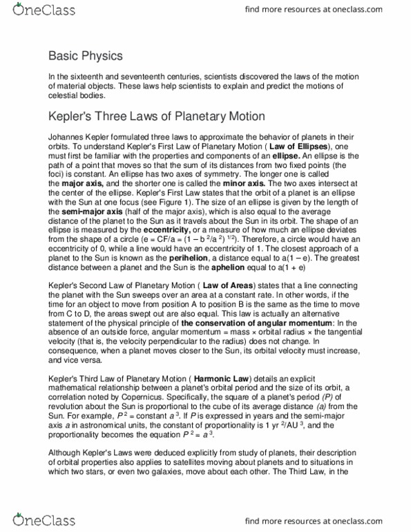 AY 101 Lecture Notes - Lecture 5: Semi-Major And Semi-Minor Axes, Orbital Period, Physical Law thumbnail