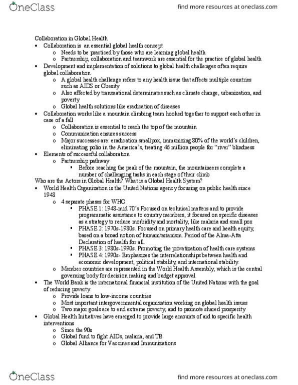 CMH 2000 Lecture Notes - Lecture 3: World Health Assembly, Poliomyelitis Eradication, World Health Organization thumbnail