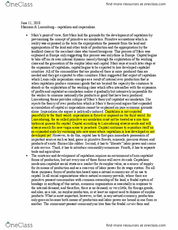 SOCI 2005 Lecture Notes - Lecture 10: Primitive Accumulation Of Capital, Primitive Communism, Labour Power thumbnail