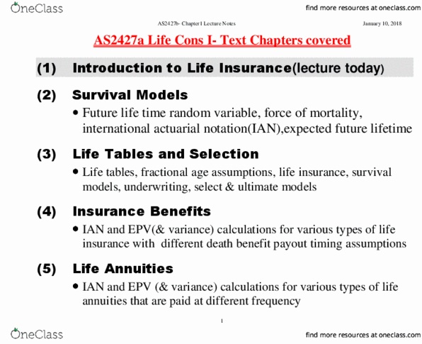 Actuarial Science 2427A/B Lecture Notes - Lecture 6: Term Life Insurance, Direct Marketing, Life Annuity thumbnail
