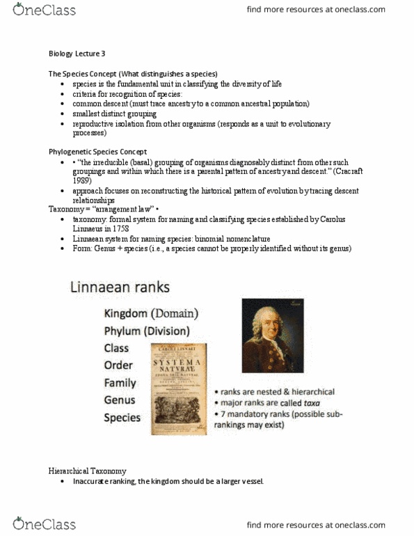 BIO153H5 Lecture Notes - Lecture 3: Carl Linnaeus, Binomial Nomenclature, Formal System thumbnail