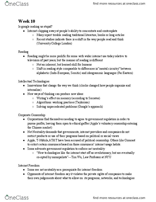 EST 201 Lecture Notes - Lecture 10: Mobile Phone, Scientific Management thumbnail