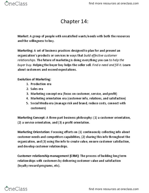 AFM131 Chapter Notes - Chapter 14: Ert3, Customer Relationship Management, Social Media Marketing thumbnail