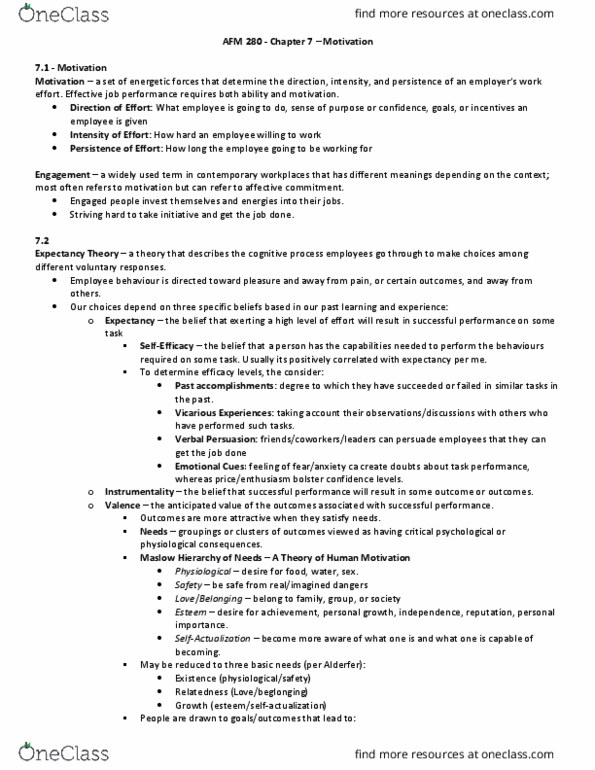 AFM280 Chapter Notes - Chapter 7: Job Performance, Goal Setting, Cognitive Distortion thumbnail